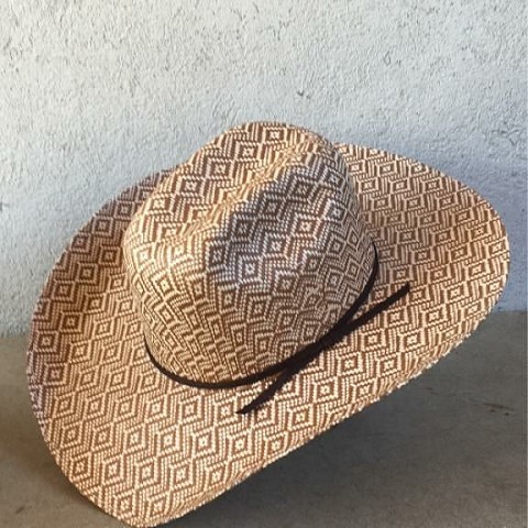 Cappello western in paglia bicolore con tramatura a rombi