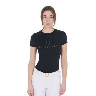 T-shirt donna slim fit con scritta strass