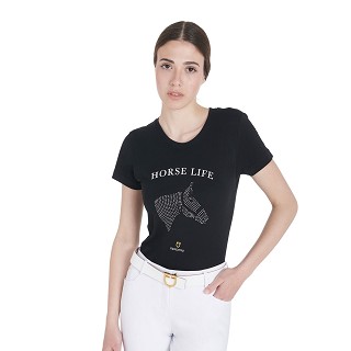 T-shirt donna slim fit horse life con strass